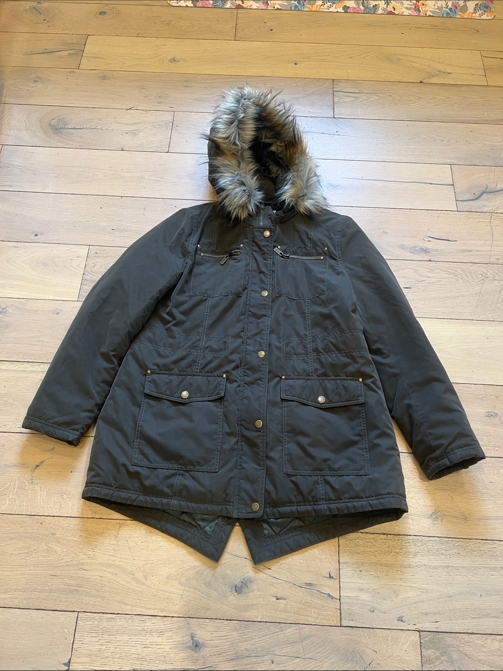 RACHEL Rachel Roy Dark Brown Faux Fur Trim Hooded Parka